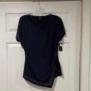 JM Collection Navy Short Sleeve Top